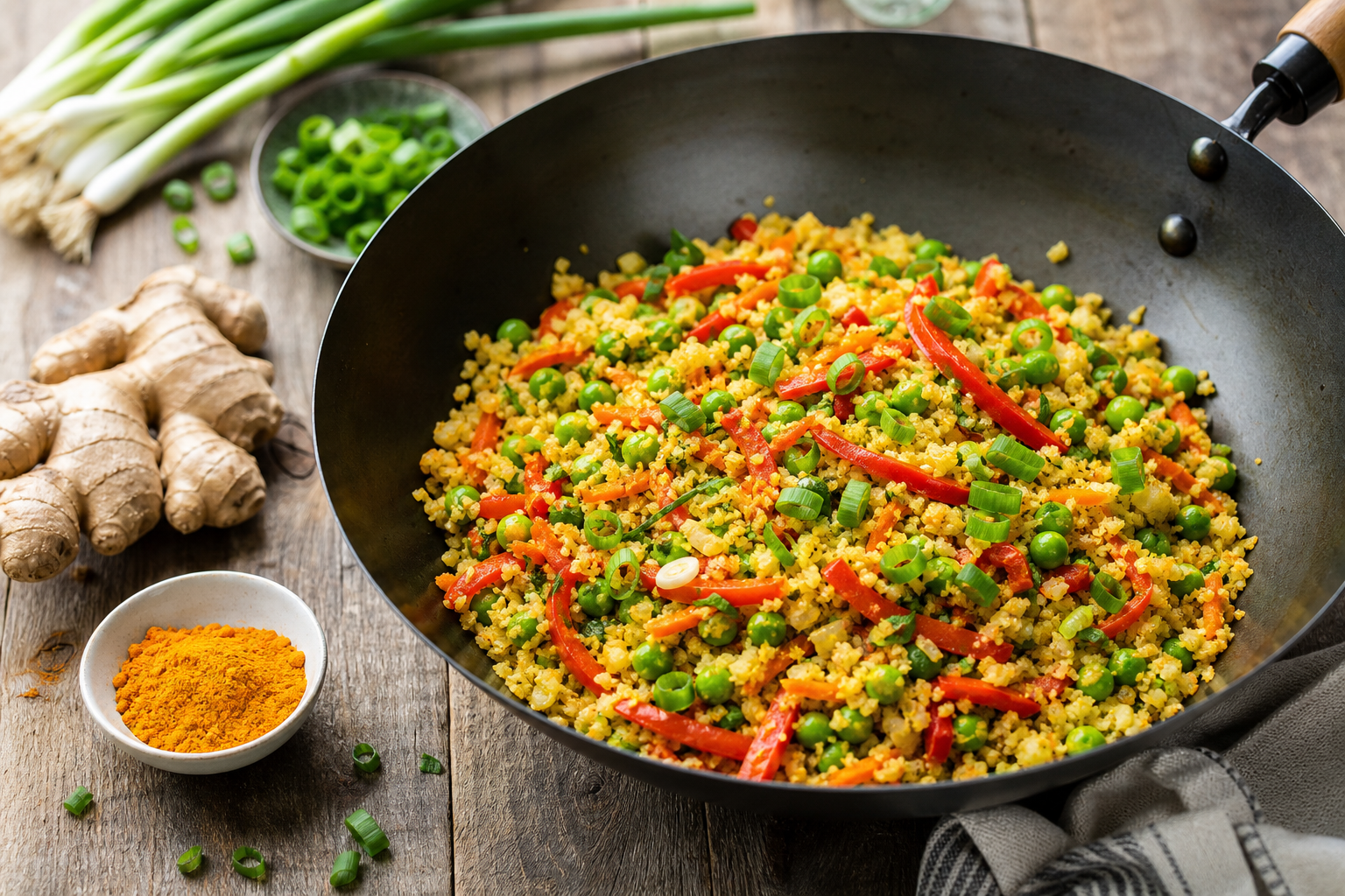 Cauliflower Rice Stir-Fry with Ginger and Turmeric