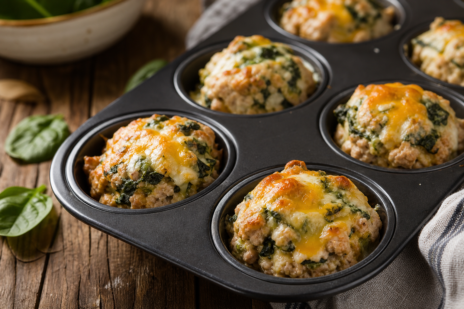 Cheesy Turkey and Spinach Meatloaf Muffins