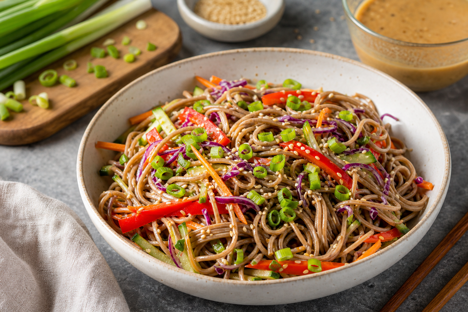 Cold Soba Noodle Salad with Sesame and Scallions
