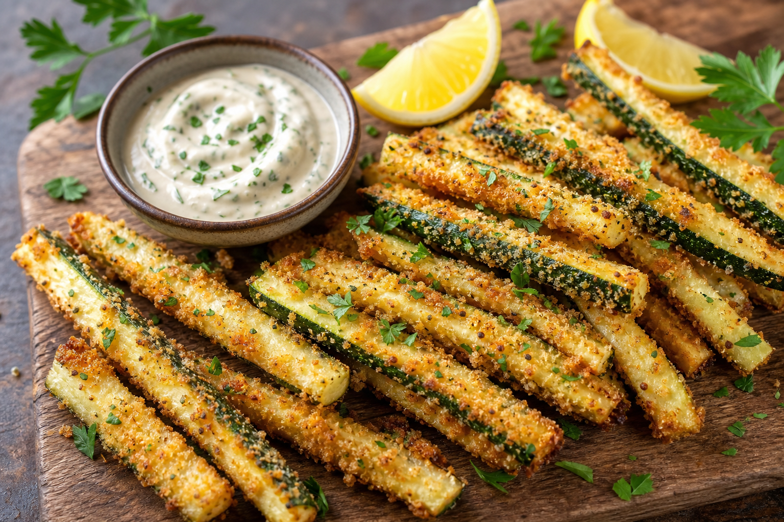 Crispy Baked Zucchini Fries with Garlic Aioli