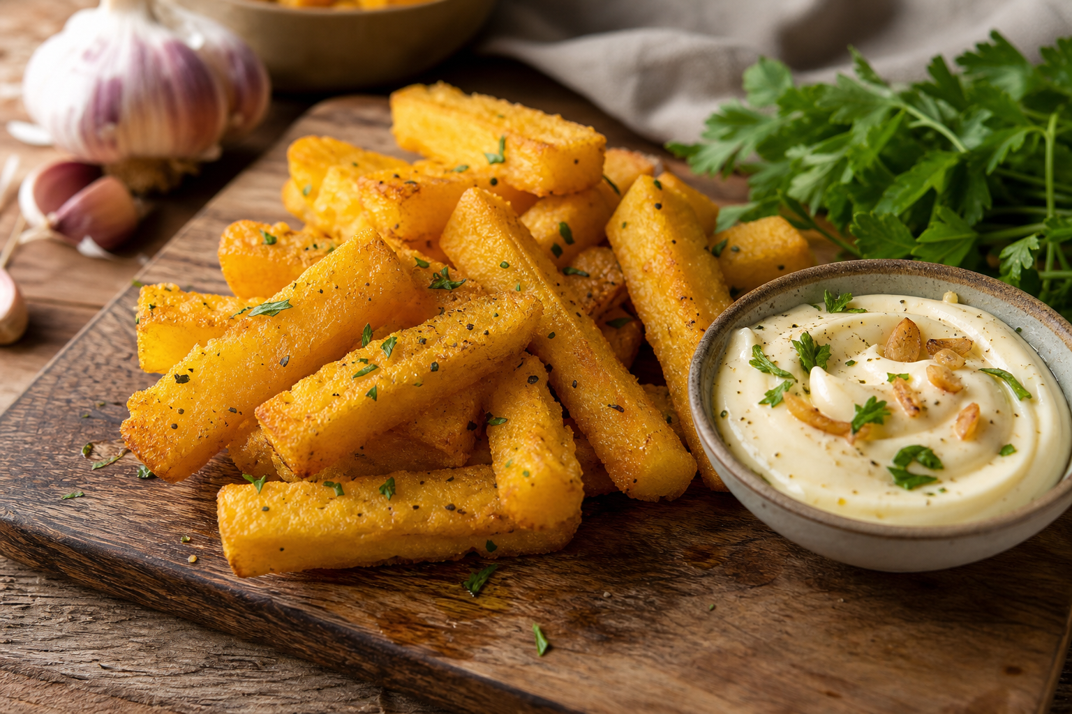 Crispy Polenta Fries with Roasted Garlic Aioli