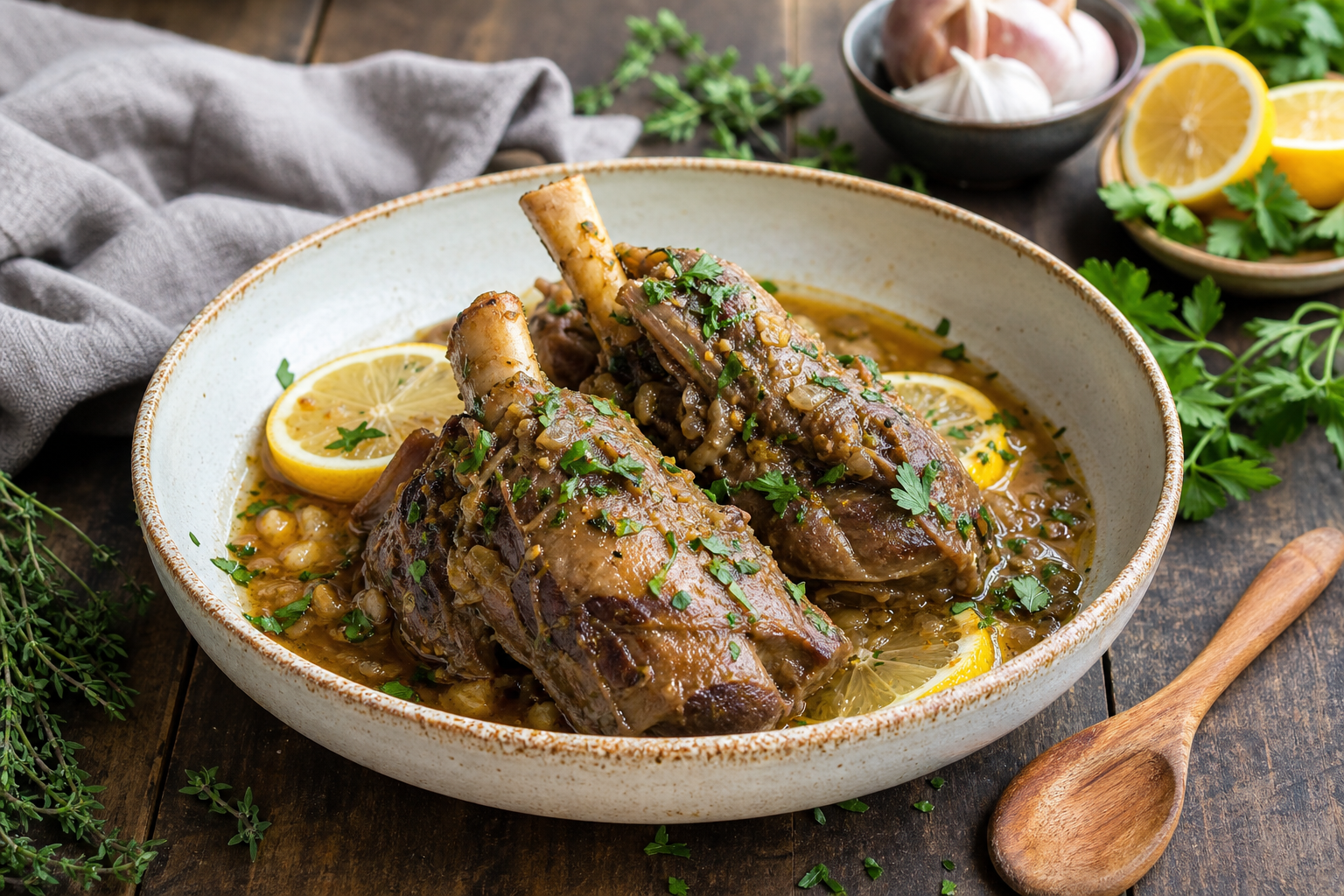 Greek-Style Slow Cooker Lamb Shanks with Lemon and Oregano