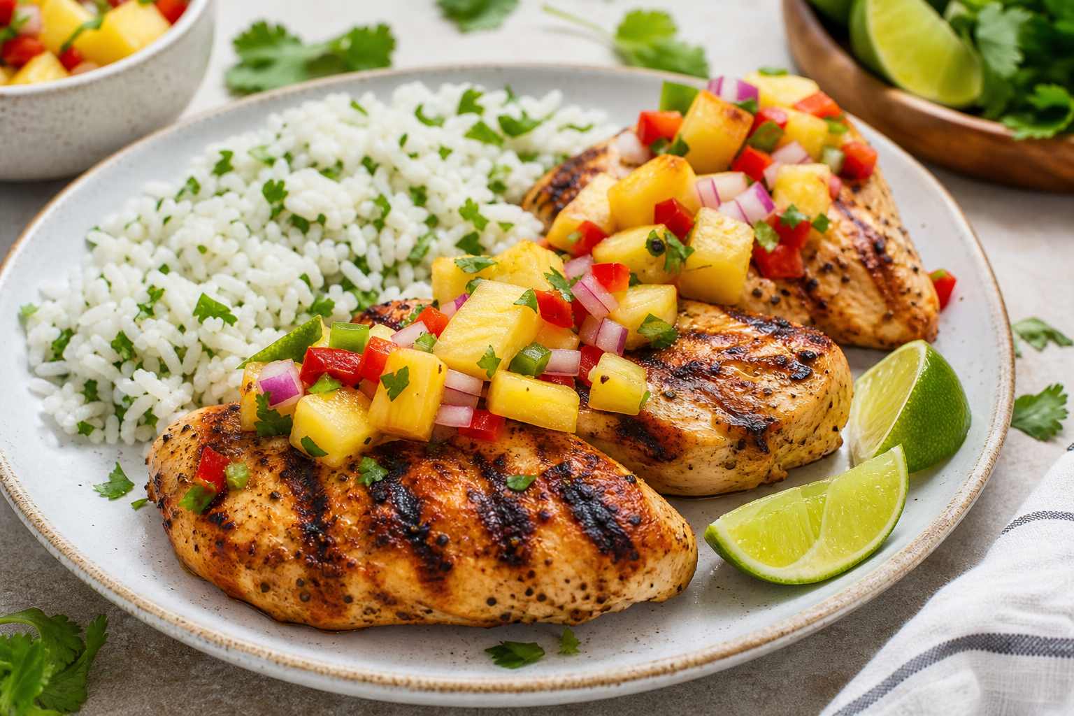 Grilled Chicken with Pineapple Salsa and Cilantro Lime Rice