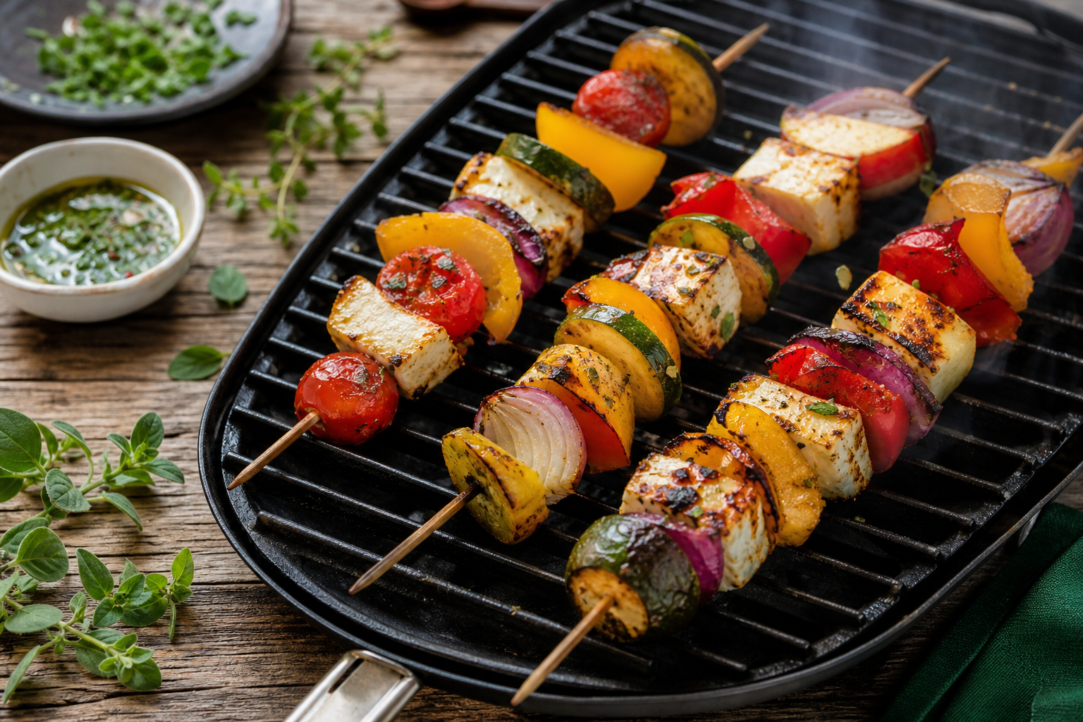 Grilled Mediterranean Halloumi and Vegetable Skewers