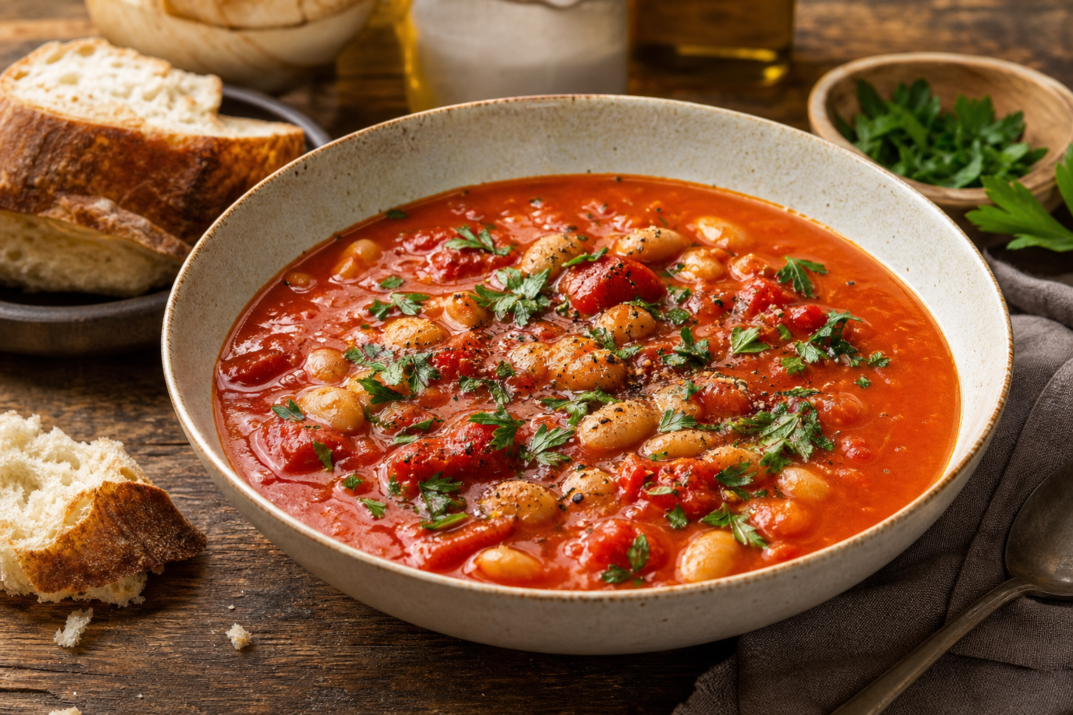 Hearty Roasted Tomato and White Bean Soup