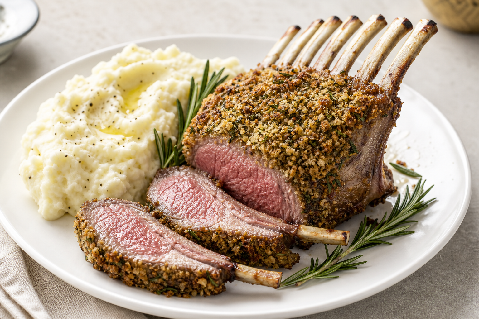 Herb-Crusted Rack of Lamb with Garlic Mashed Potatoes