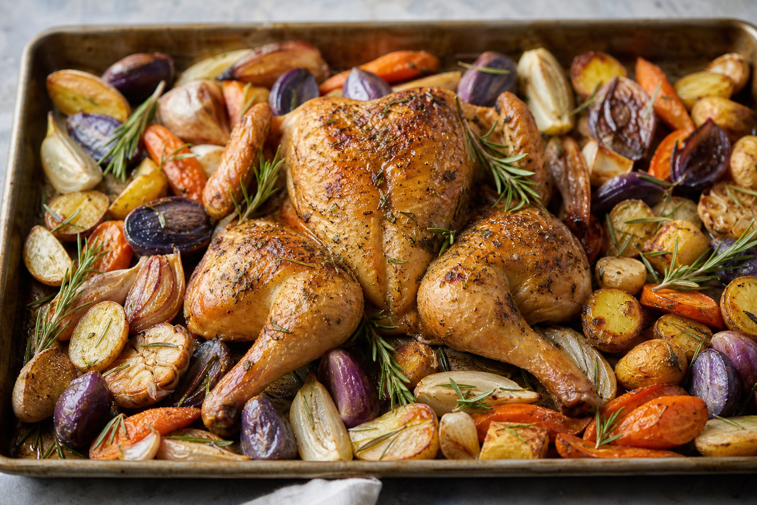 Herb-Roasted Spatchcock Chicken with Root Vegetables