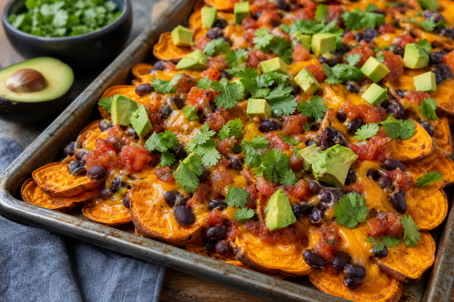 Loaded Sweet Potato Nachos with Black Beans and Avocado