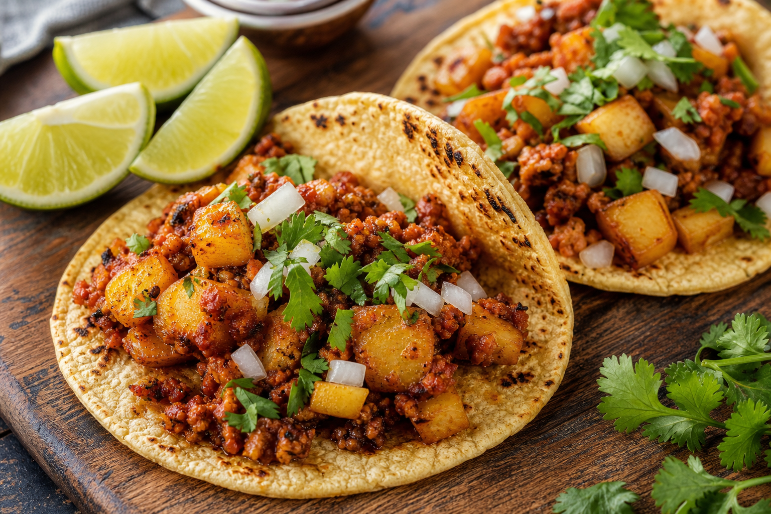 Mexican Chorizo and Potato Tacos with Fresh Cilantro