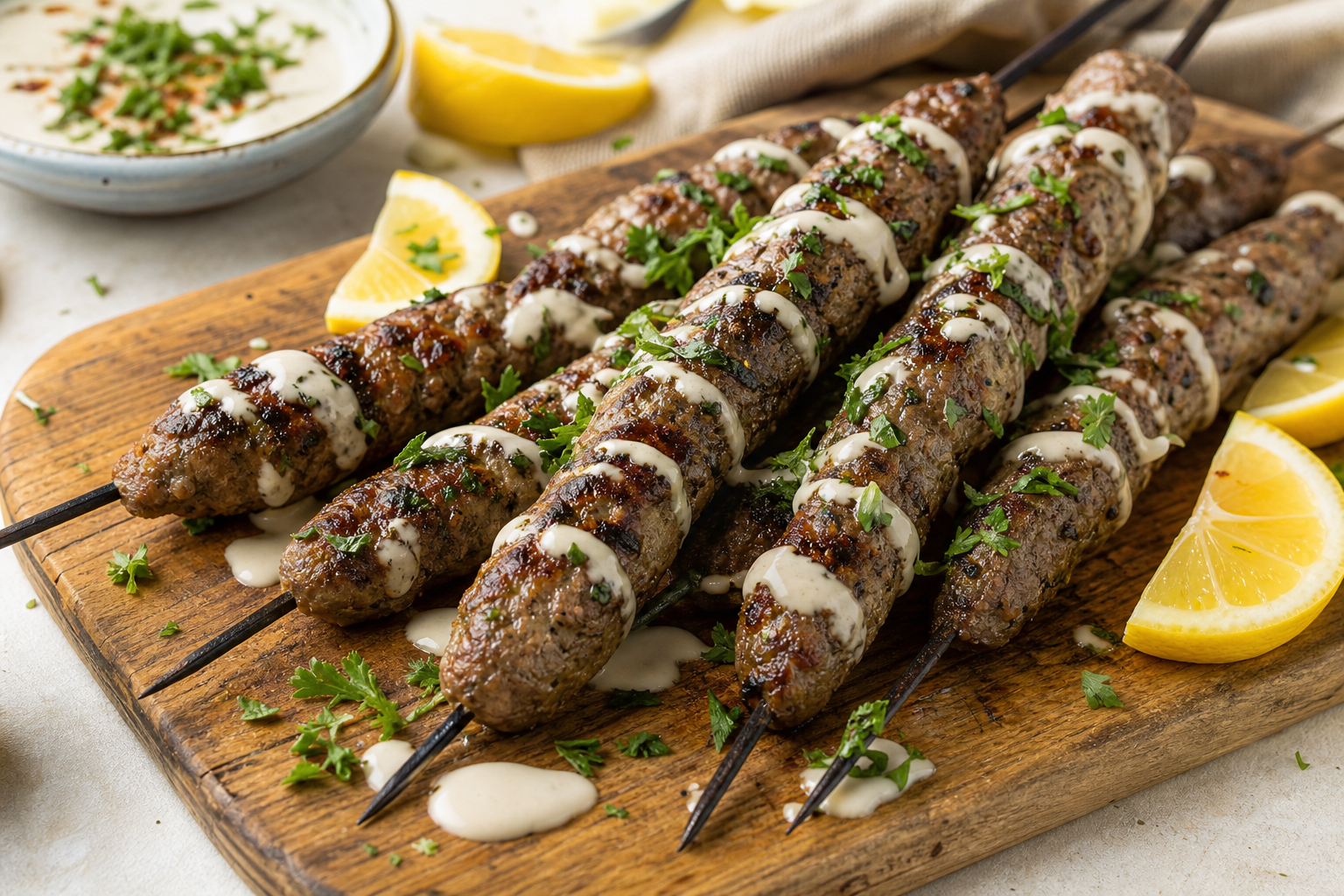 Middle Eastern Lamb Kofta Kebabs with Creamy Tahini Drizzle