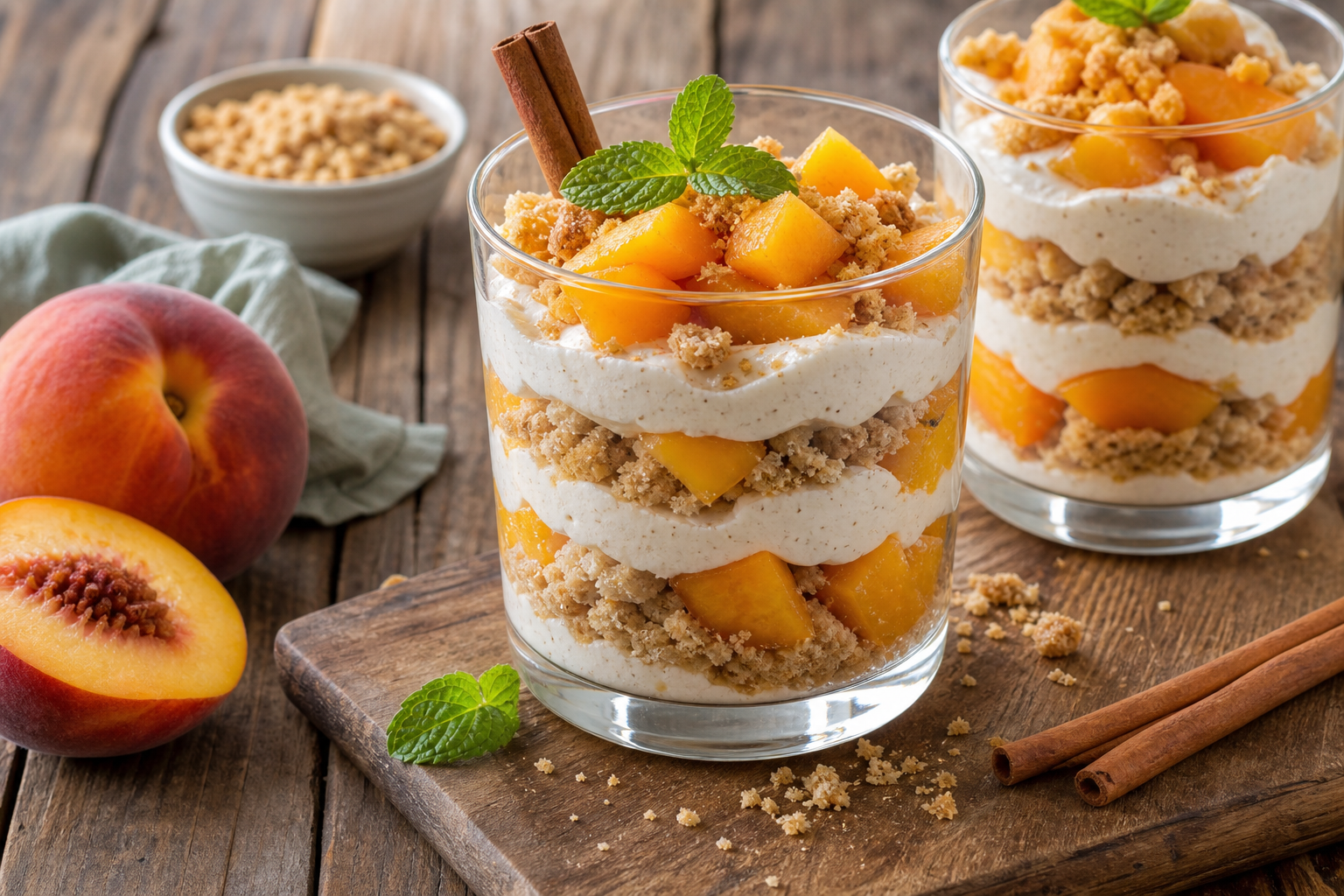 No-Bake Peach Cobbler Parfaits