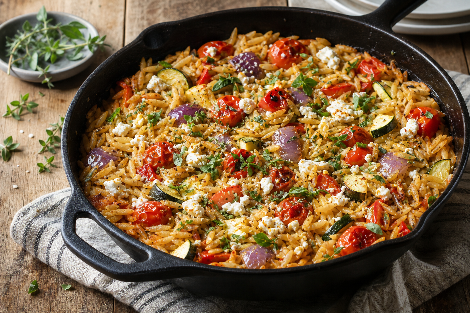One-Pan Mediterranean Baked Vegetable Orzo