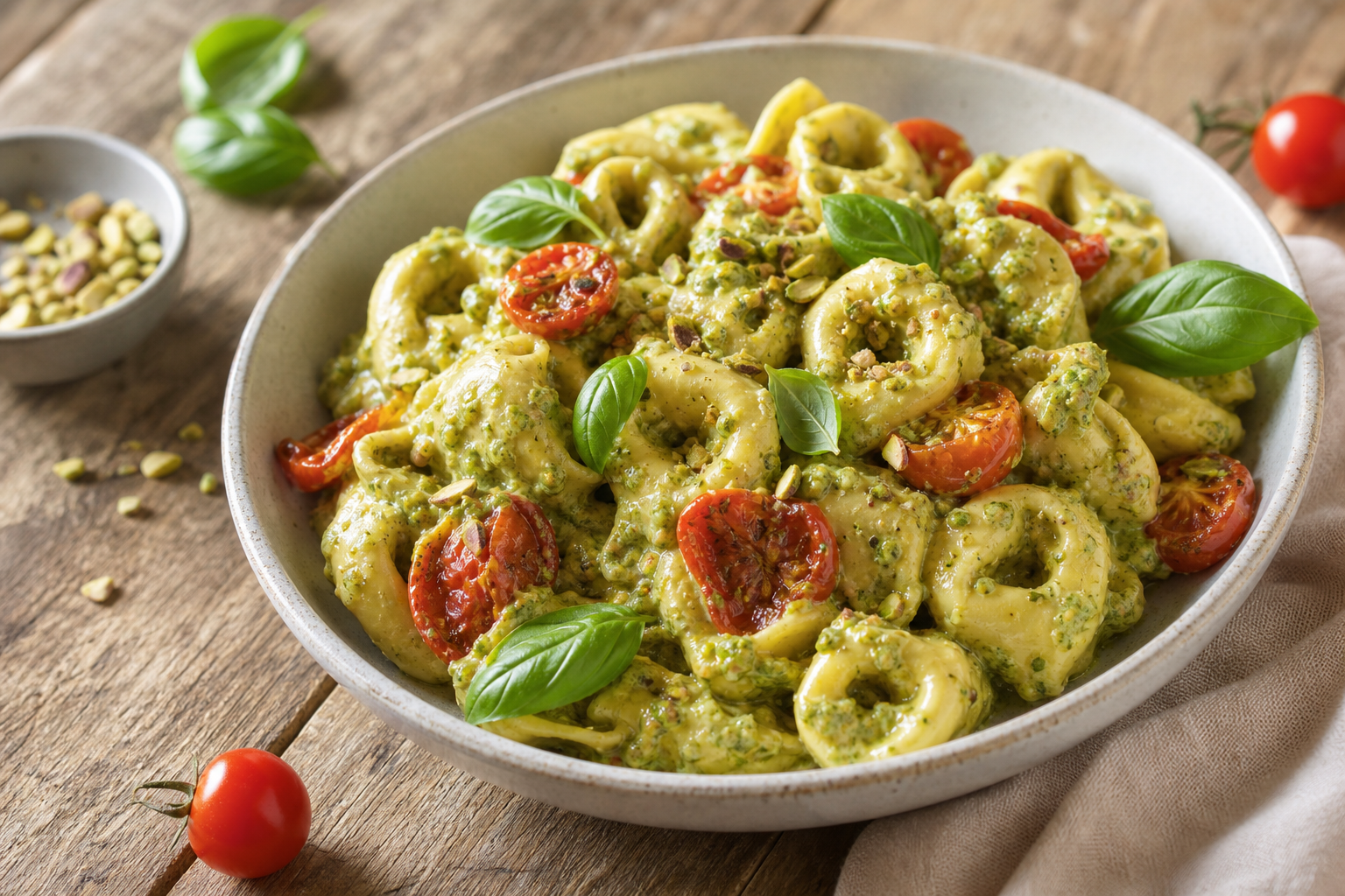 Pistachio Pesto Tortellini with Roasted Cherry Tomatoes