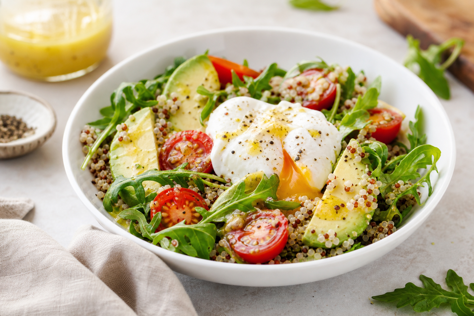 Quinoa and Avocado Breakfast Salad with Poached Egg