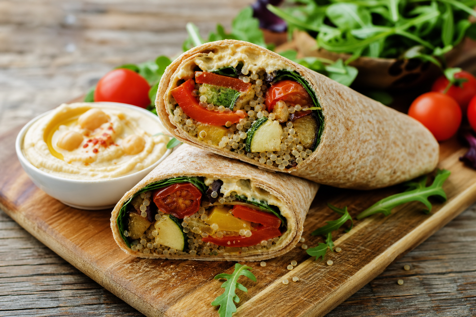 Quinoa and Roasted Vegetable Wrap with Hummus