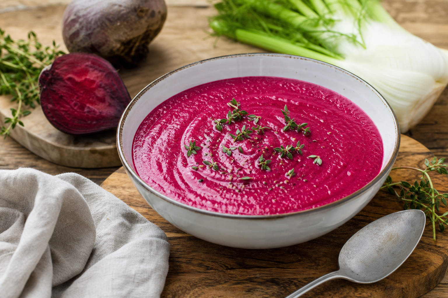 Roasted Beet and Fennel Soup with Thyme