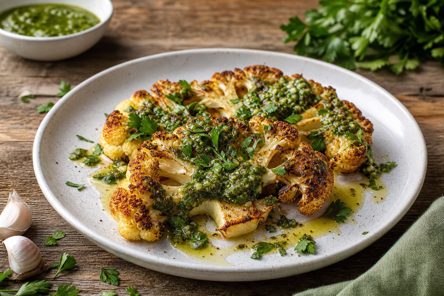 Roasted Cauliflower Steaks with Chimichurri Sauce
