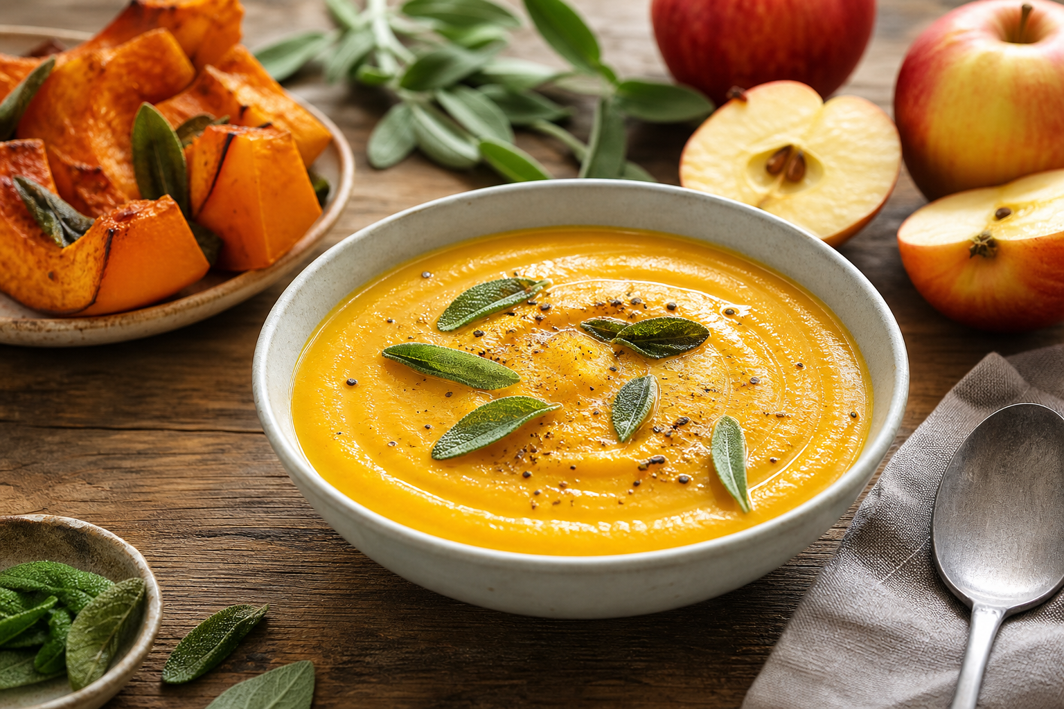 Roasted Pumpkin and Apple Soup with Sage