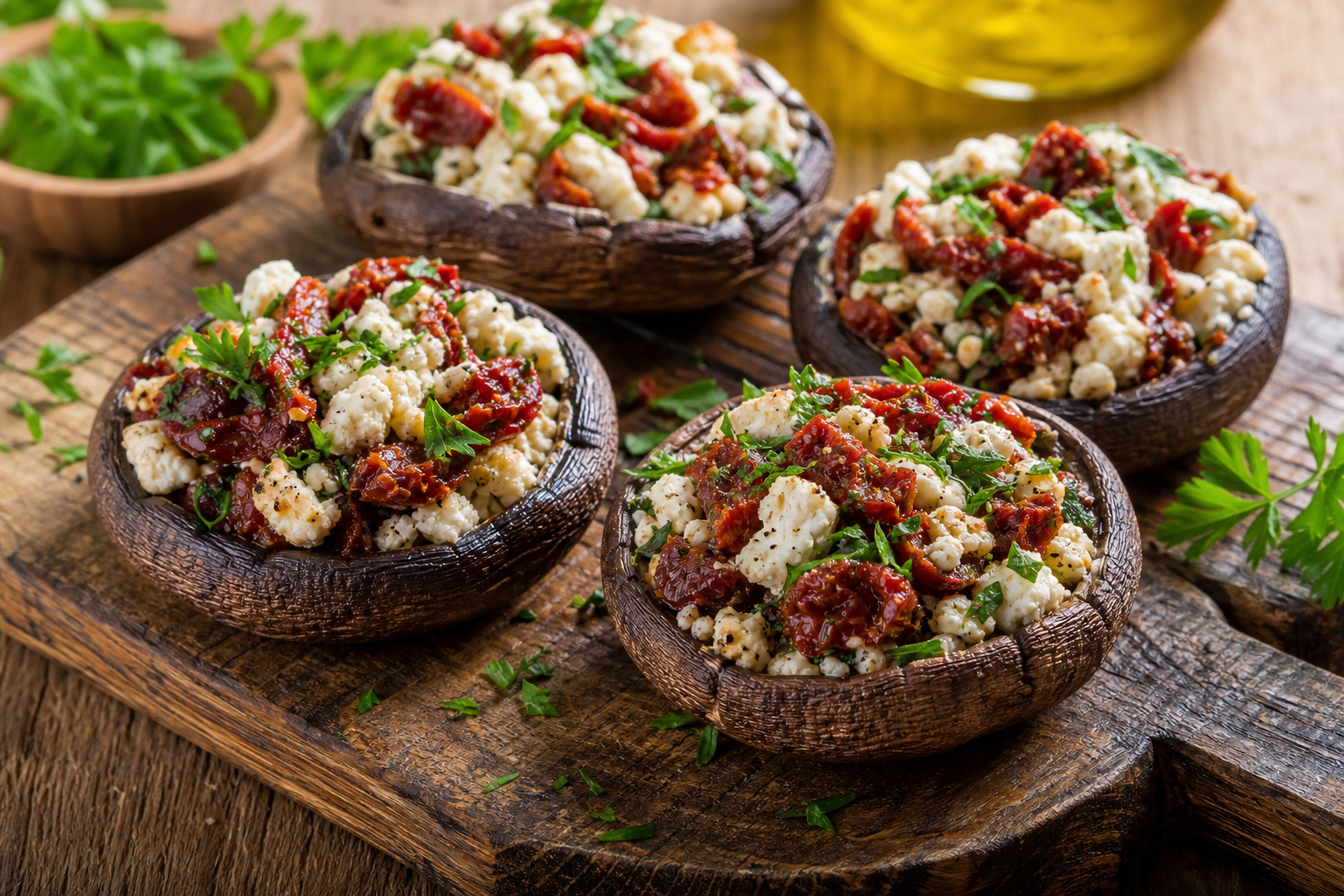 Roasted Stuffed Portobello Mushrooms with Sun-Dried Tomato and Feta