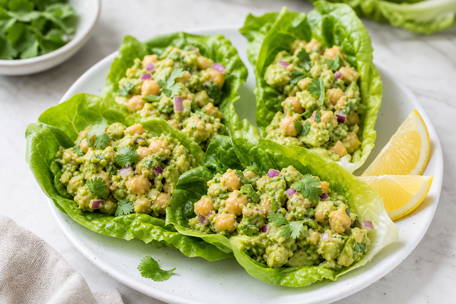 Smashed Chickpea and Avocado Lettuce Wraps