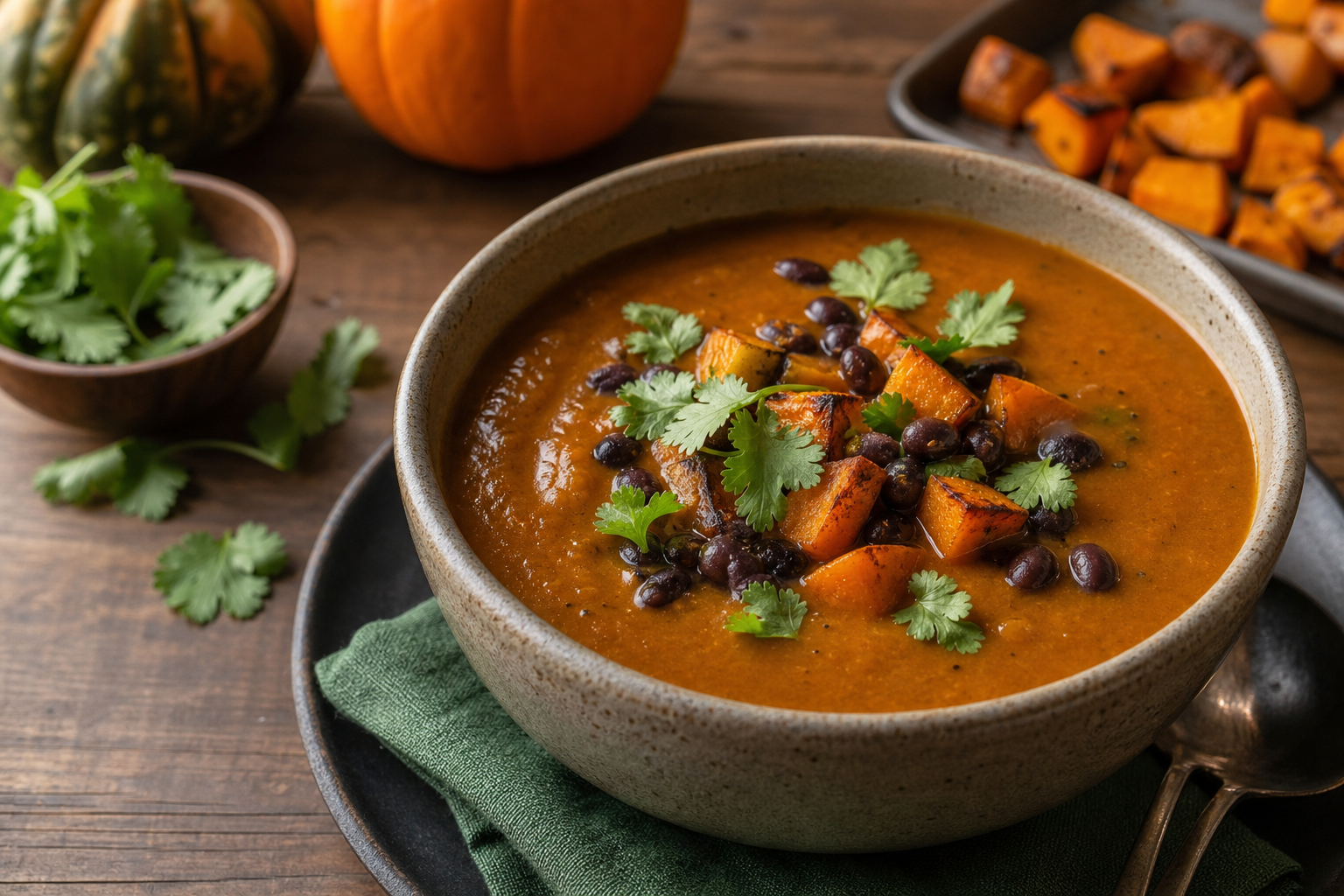 Smoky Roasted Pumpkin and Black Bean Soup