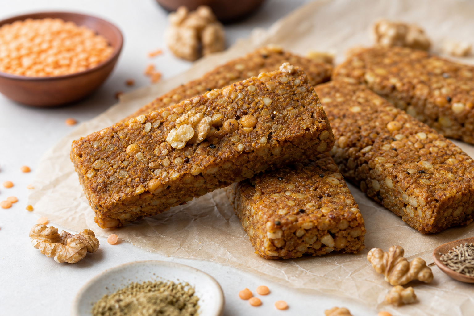 Spiced Lentil and Walnut Snack Bars