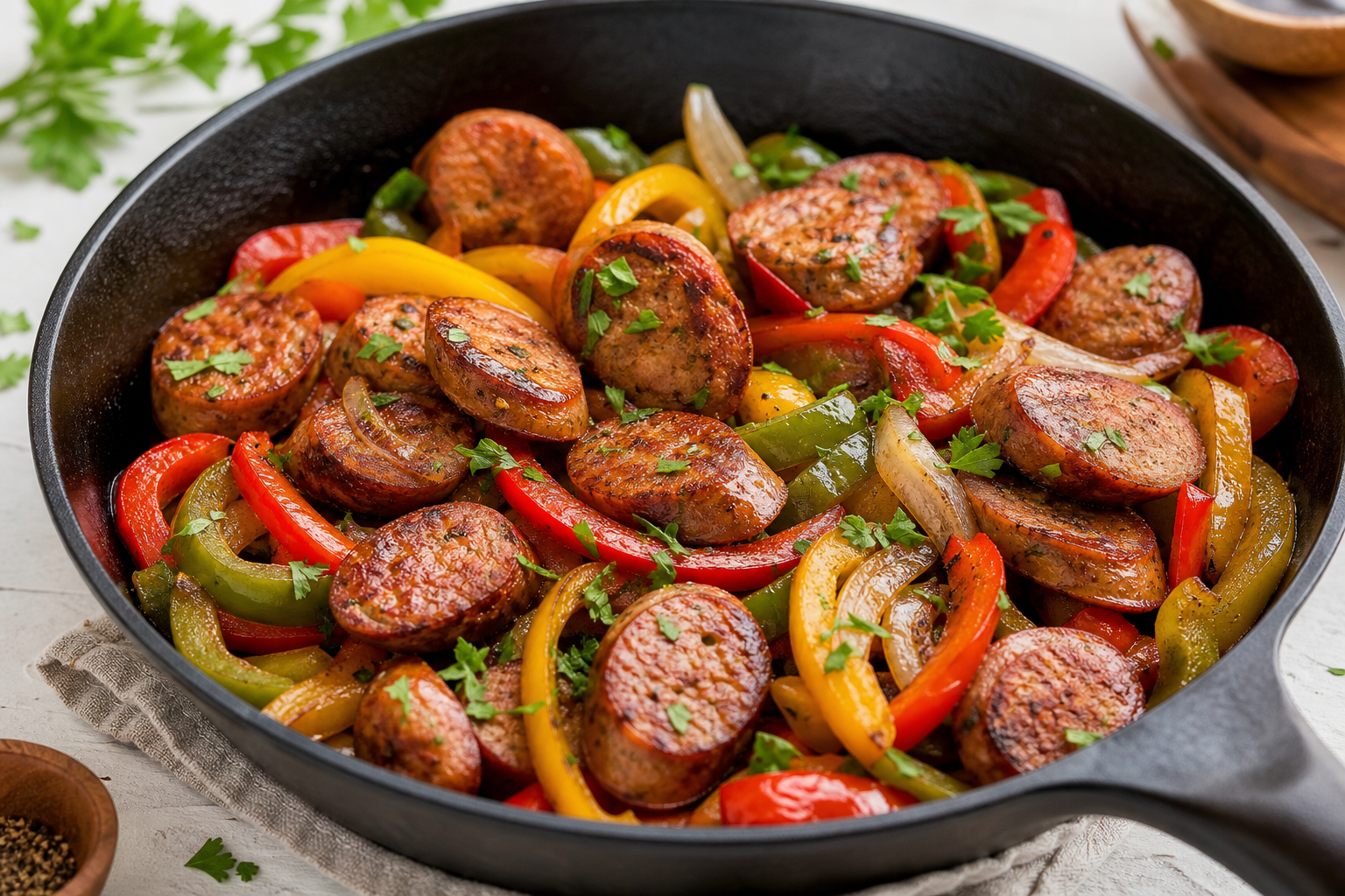 Spicy Cajun Turkey Sausage with Peppers