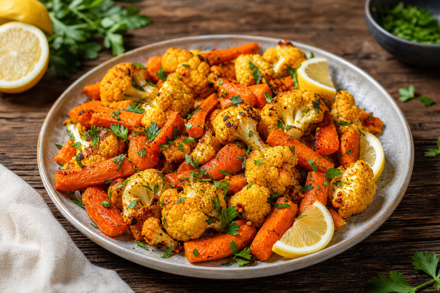 Spicy Roasted Carrot and Cauliflower Medley