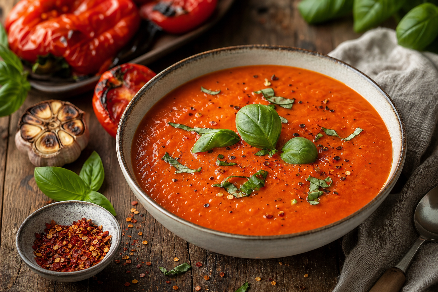 Spicy Roasted Tomato and Red Pepper Soup