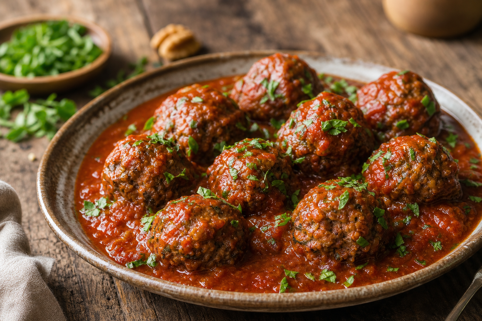 Vegan Mushroom Walnut Meatballs in Marinara Sauce