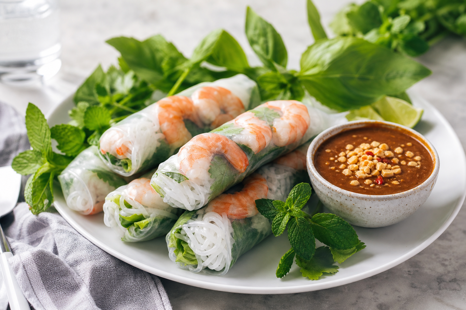 Vietnamese Fresh Spring Rolls with Shrimp and Herbs