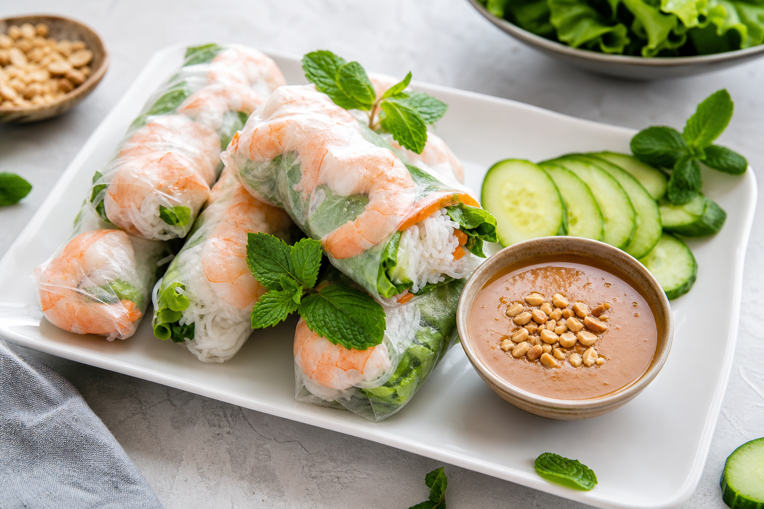 Vietnamese Shrimp Rice Paper Rolls with Peanut Dipping Sauce