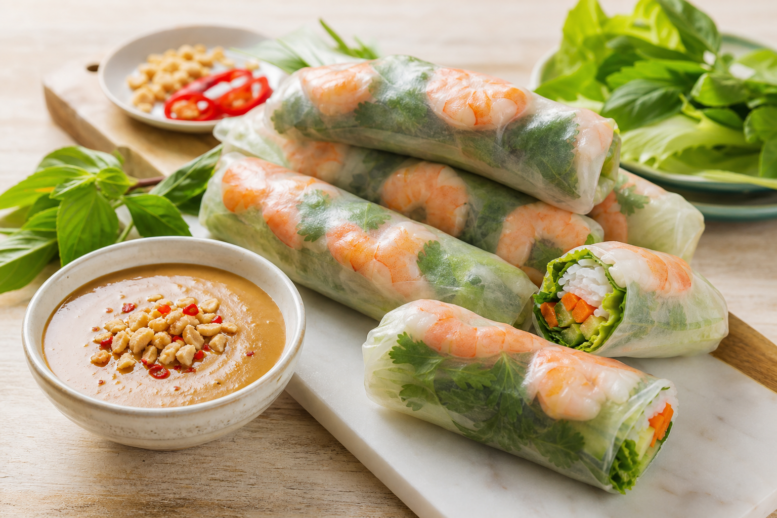 Vietnamese Shrimp Summer Rolls with Peanut Hoisin Dipping Sauce