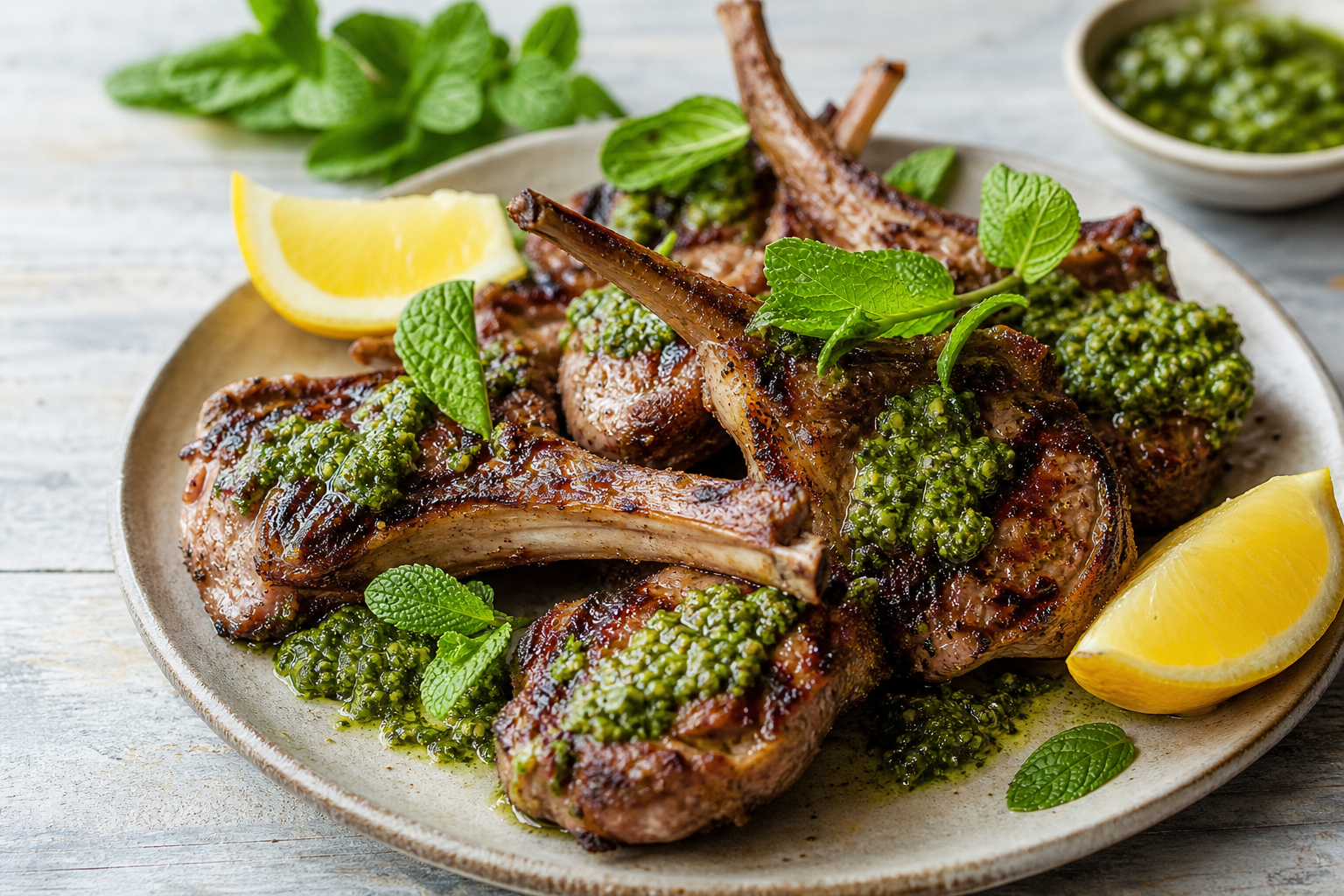 Zesty Grilled Lamb Chops with Mint Pesto