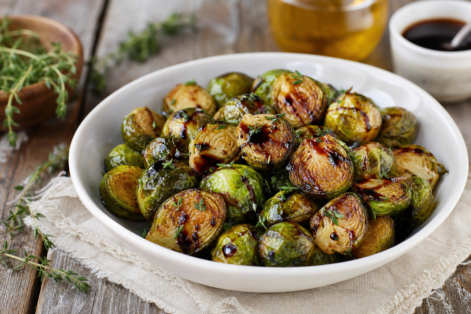 Air Fryer Crispy Brussels Sprouts with Balsamic Glaze