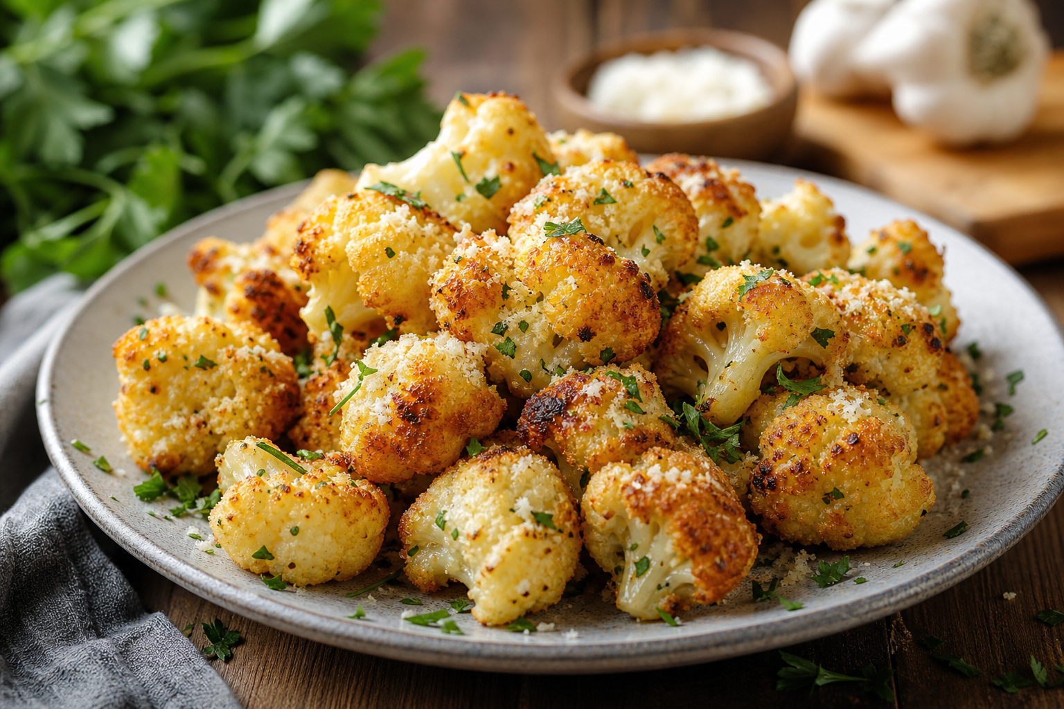 Air Fryer Garlic Parmesan Cauliflower Bites