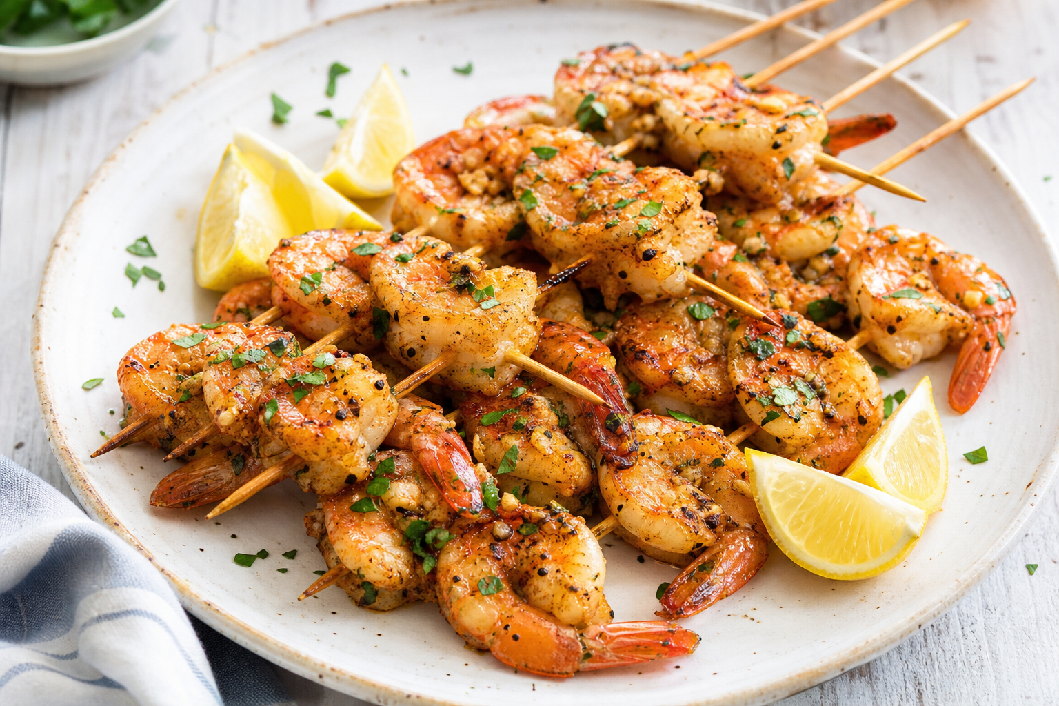 Air Fryer Lemon Garlic Herb Shrimp Skewers