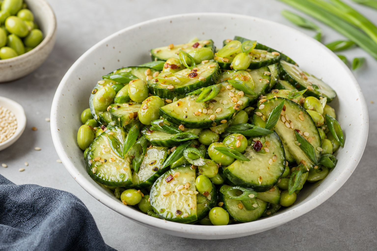 Asian Sesame Cucumber Salad with Toasted Edamame