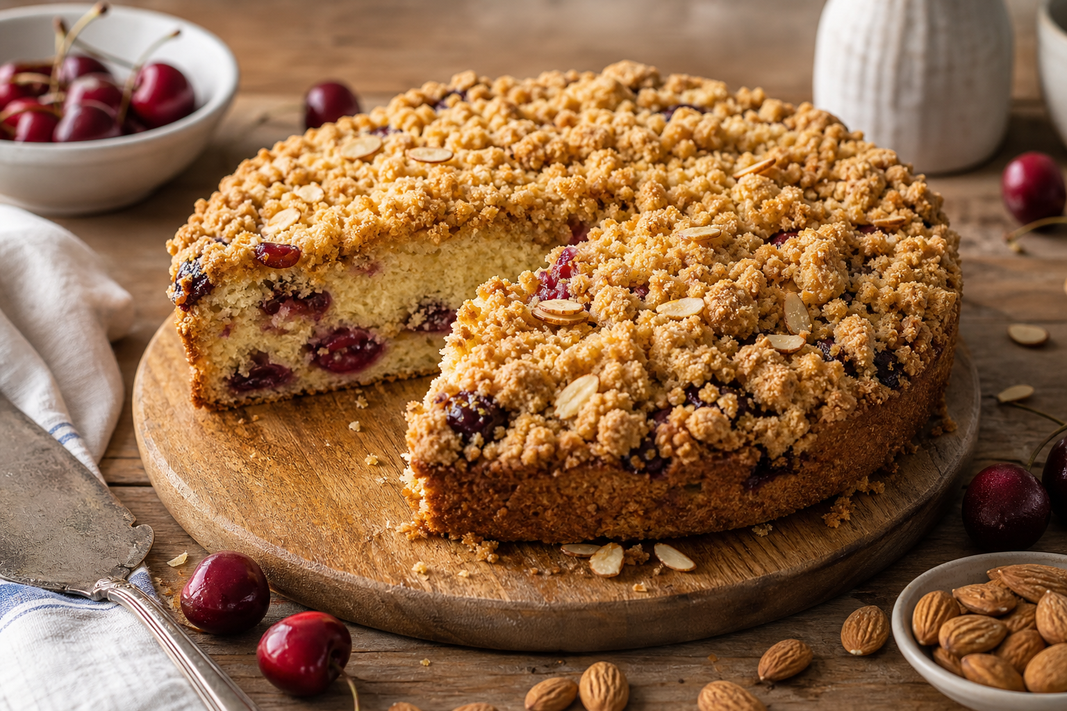 Cherry Almond Coffee Cake with Streusel Topping