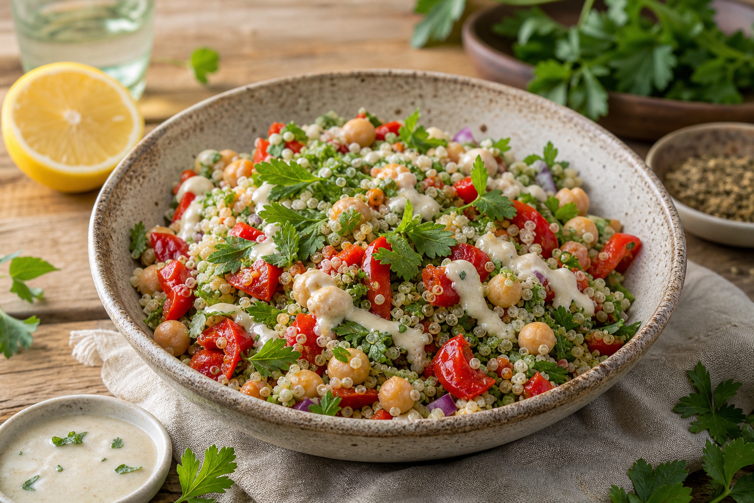 Chickpea and Roasted Red Pepper Quinoa Salad