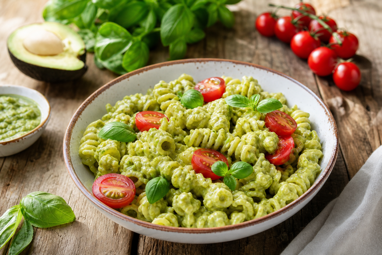 Creamy Avocado Pesto Pasta with Cherry Tomatoes