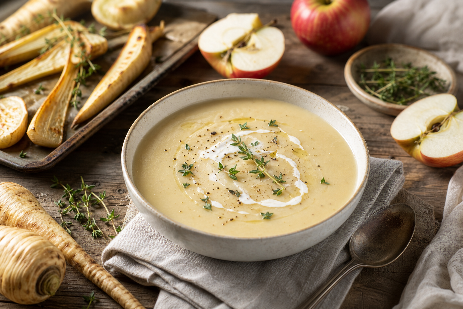 Creamy Roasted Parsnip and Apple Soup