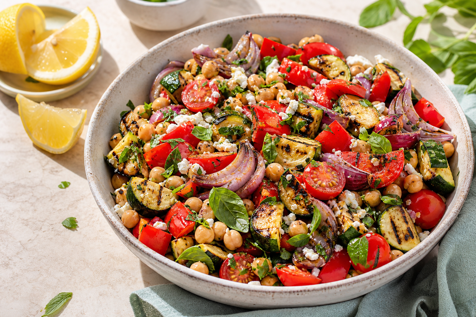 Grilled Mediterranean Chickpea and Vegetable Salad