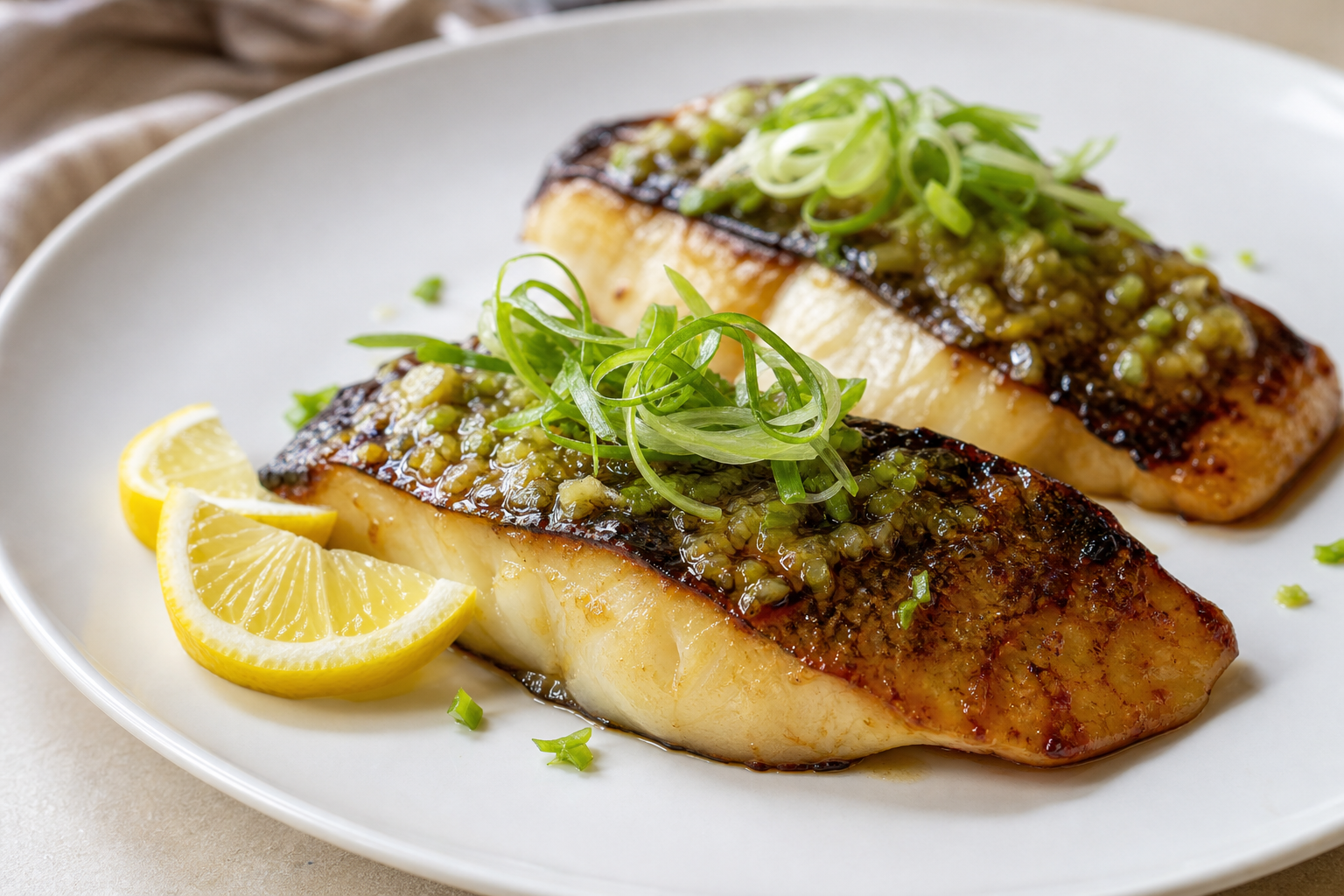 Grilled Miso-Glazed Black Cod with Ginger Scallion Sauce