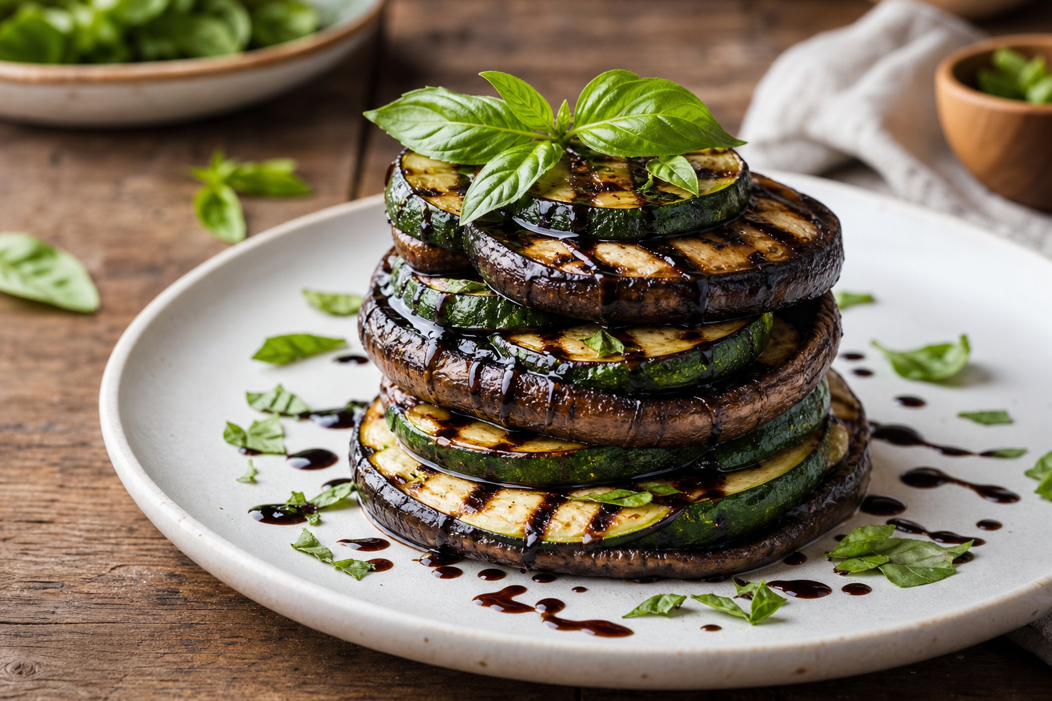 Grilled Portobello and Zucchini Stack with Balsamic Reduction