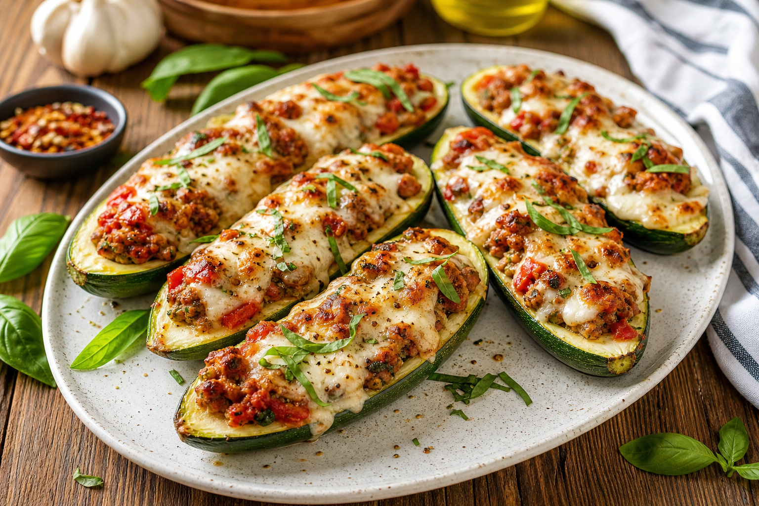 Italian Baked Stuffed Zucchini Boats