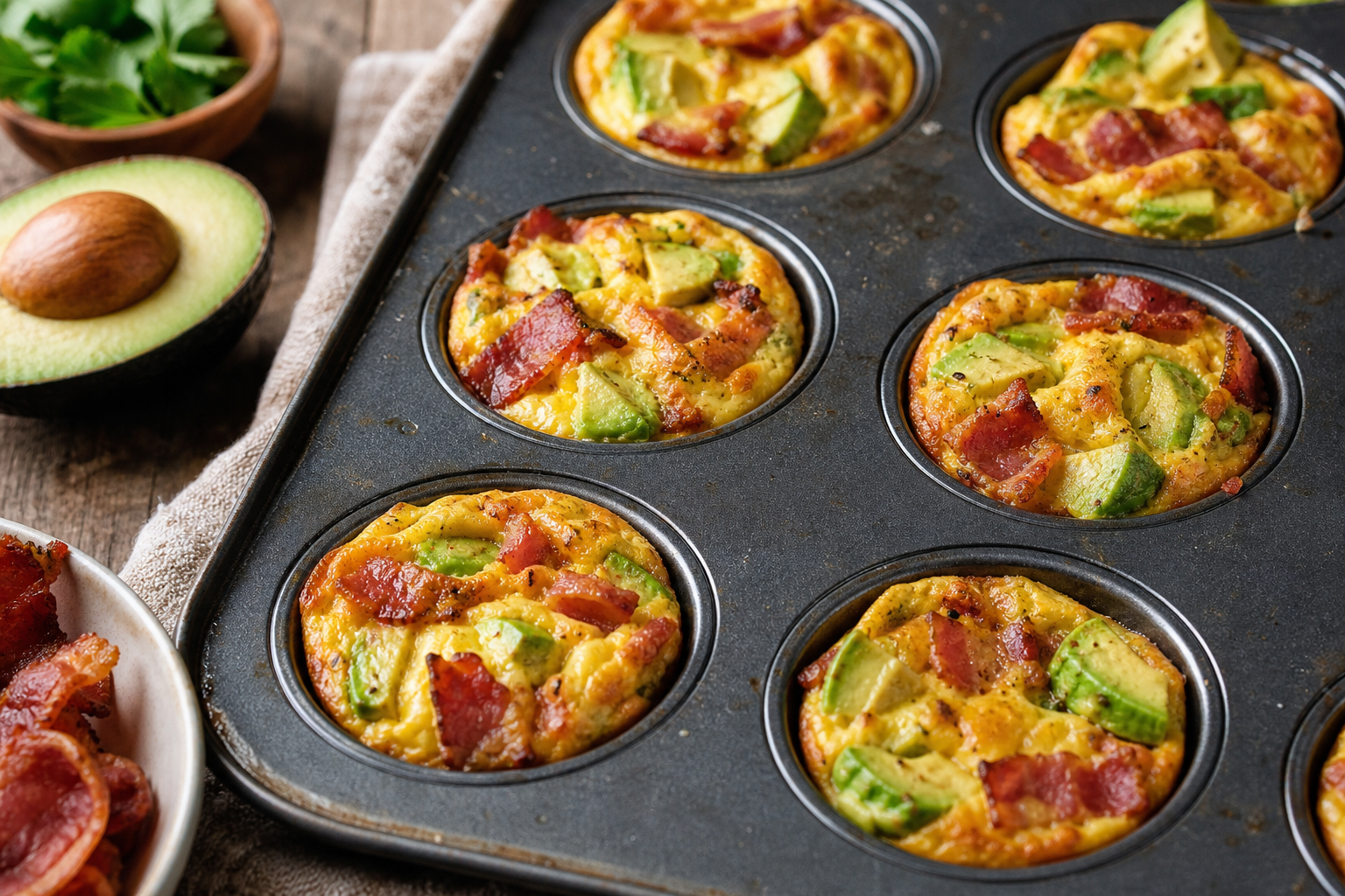 Keto Avocado and Bacon Egg Muffins