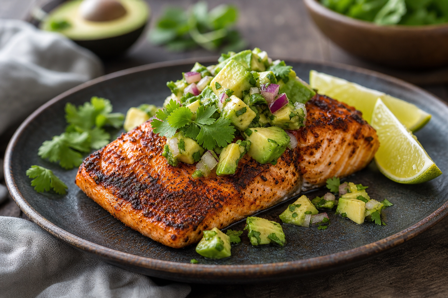 Keto Cajun Blackened Salmon with Avocado Salsa