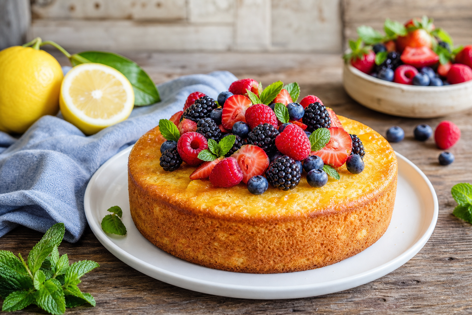 Lemon Olive Oil Cake with Fresh Berries