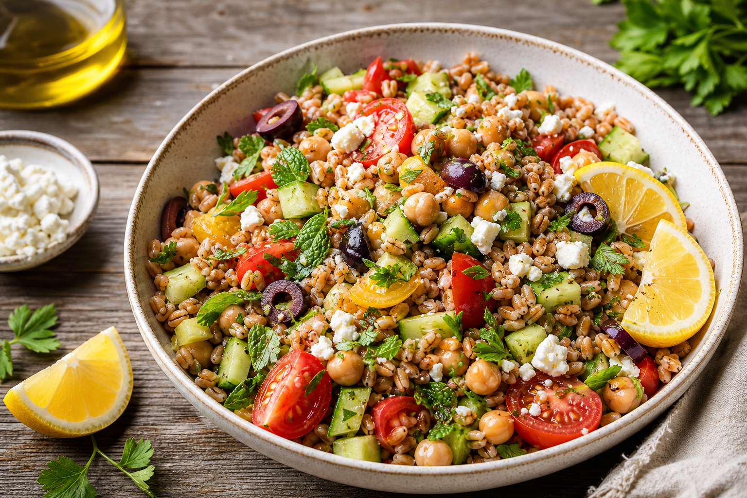 Mediterranean Chickpea and Farro Power Salad